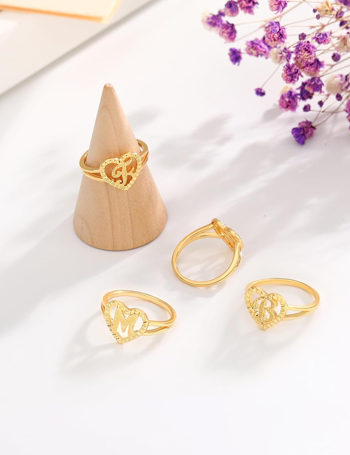 RLMOON Gold Initial Rings for Women Non Tarnish 14K Gold Plated Vintage Heart Thumb Rings Personalized Carved Letter Statement Stackable Rings Size 6-10 Jewelry Gifts - Image 6