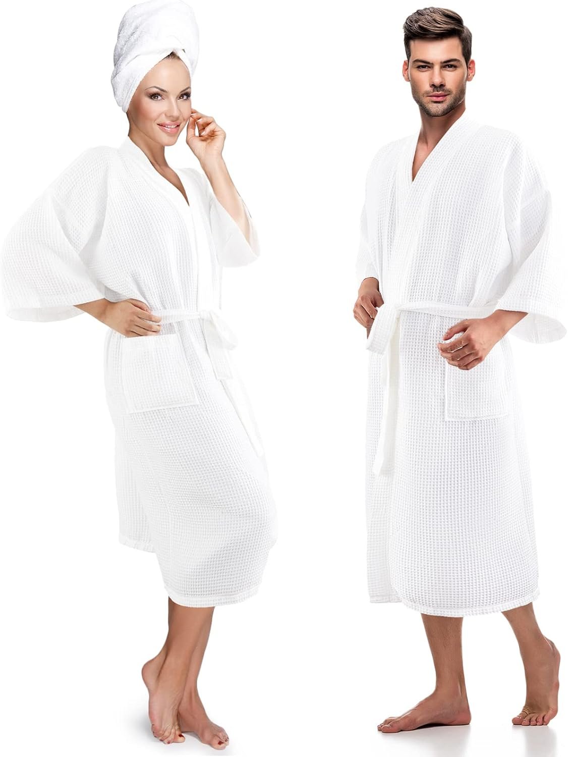 Hercicy 2 Pcs His and Hers Waffle Robes Lightweight Couple Robes for Women Men Matching Bathrobes for Wedding Engagement Gift
