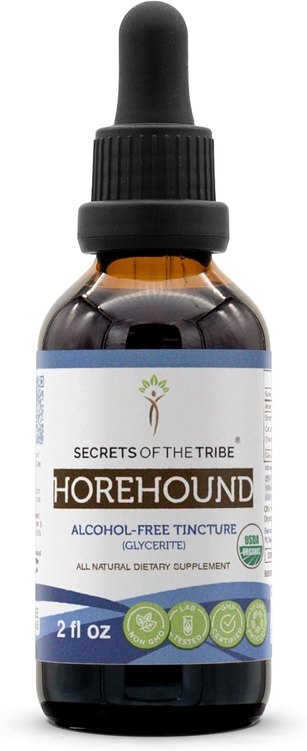 Secrets of the Tribe Horehound USDA Organic Tincture | Alcohol-Free Extract, High-Potency Herbal Drops | Made from 100% Certified Organic Horehound (Marrubium vulgare) Dried Herb 2 oz