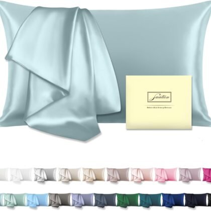 Mulberry Silk Pillowcase for Hair and Skin Standard Size 20"X 26" Pillow Case with Hidden Zipper Soft Breathable Smooth Cooling Silk Pillow Covers for Sleeping (Haze Blue,Standard,1Pcs)