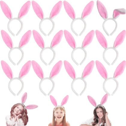 12 PCS Bunny Ear Headband,Plush Bunny Ears,Easter Cosplay Party Favor,Cosplay Party Costume Accessories for Kids and Adults