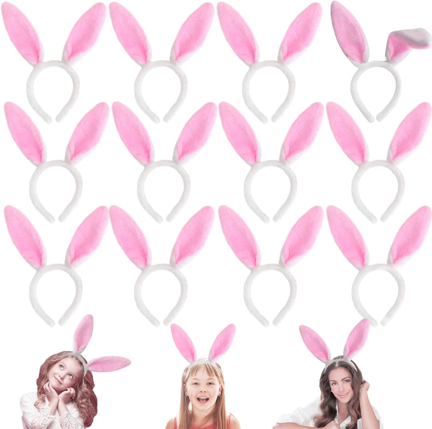 12 PCS Bunny Ear Headband,Plush Bunny Ears,Easter Cosplay Party Favor,Cosplay Party Costume Accessories for Kids and Adults
