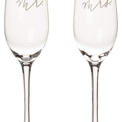 Pearhead Mr. & Mrs. Champagne Flute Set - Elegant His and Hers Wedding Toasting Glasses for Unforgettable Celebrations, Bridal Shower and Registry Idea, Tall Wine Glasses for Bride and Groom