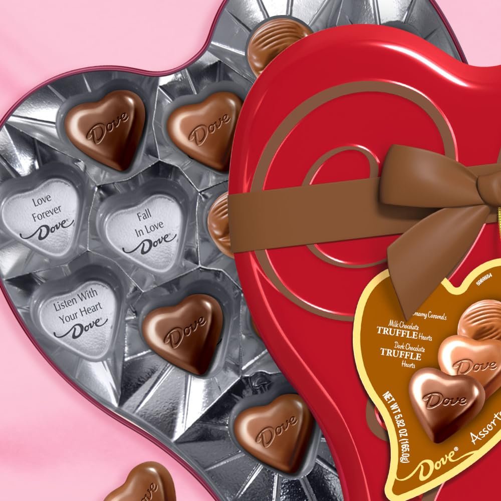 DOVE Assorted Chocolate Hearts & Truffles, 5.82 oz Heart Tin, Valentine Candy - Image 5