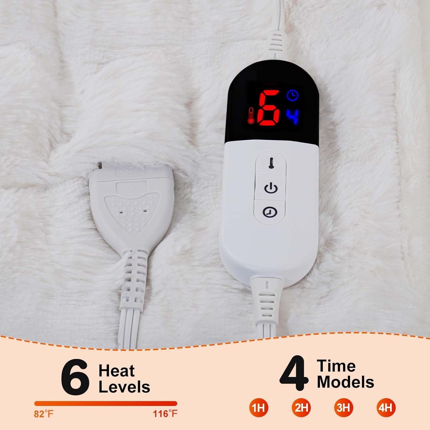 Heated Blanket Throw with 6 Fast Heating Levels,4 Hours Auto-Off,50x60 Cozy Faux Rabbit Fur Bubble Washable Electric Blanket with Overheating Protection,ETL Certification(Cream) - Image 2