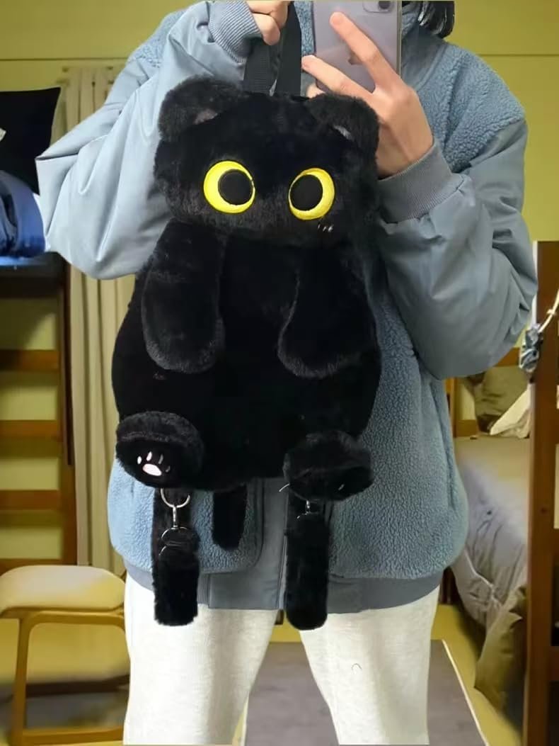Plush Backpack,Cat Bag,Animal Backpack,Cute Cartoon backpack,Plush Bag (A-Black Cat) - Image 2