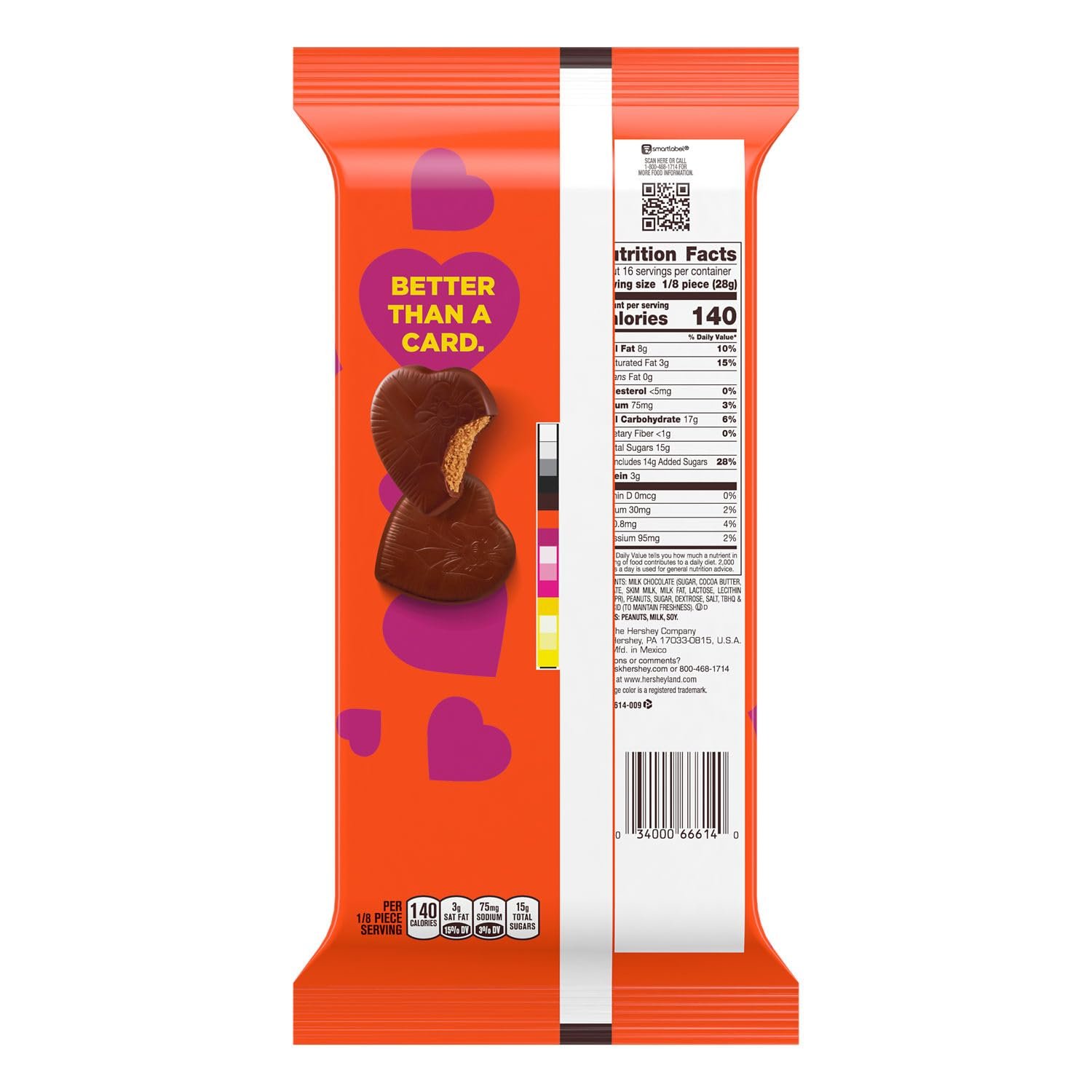 REESE'S Milk Chocolate Peanut Butter Hearts, Valentine's Candy Pack, 16 oz (2 Pieces) - Image 2