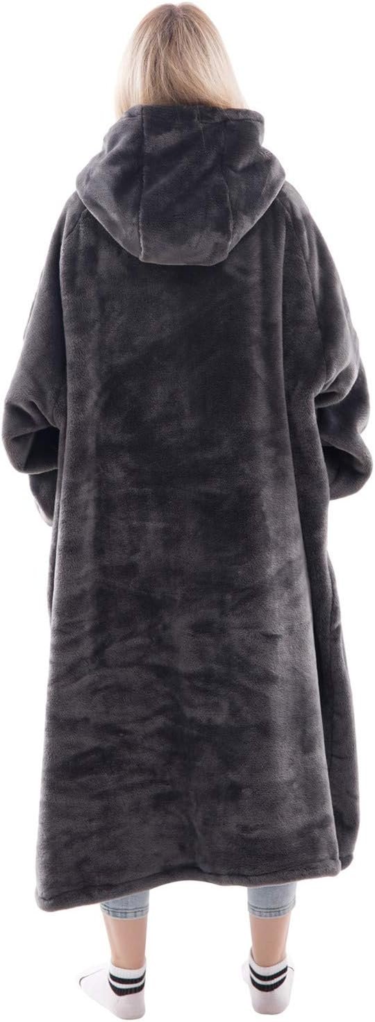 Waitu Wearable Blanket Sweatshirt Gifts for Women and Men, Warm and Cozy Giant Blanket Hoodie, Thick Flannel Blanket with Sleeves and Giant Pocket - Dark Gray - Image 2