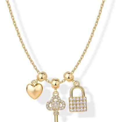 PAVOI 14K Gold Plated Dainty Necklace with Charms Set - Hypoallergenic Adjustable Chain Gold Charm Necklace for Women - Small Motif & Mantra 2 and 3-Pack Removable Pendants - Cute Jewelry Gifts