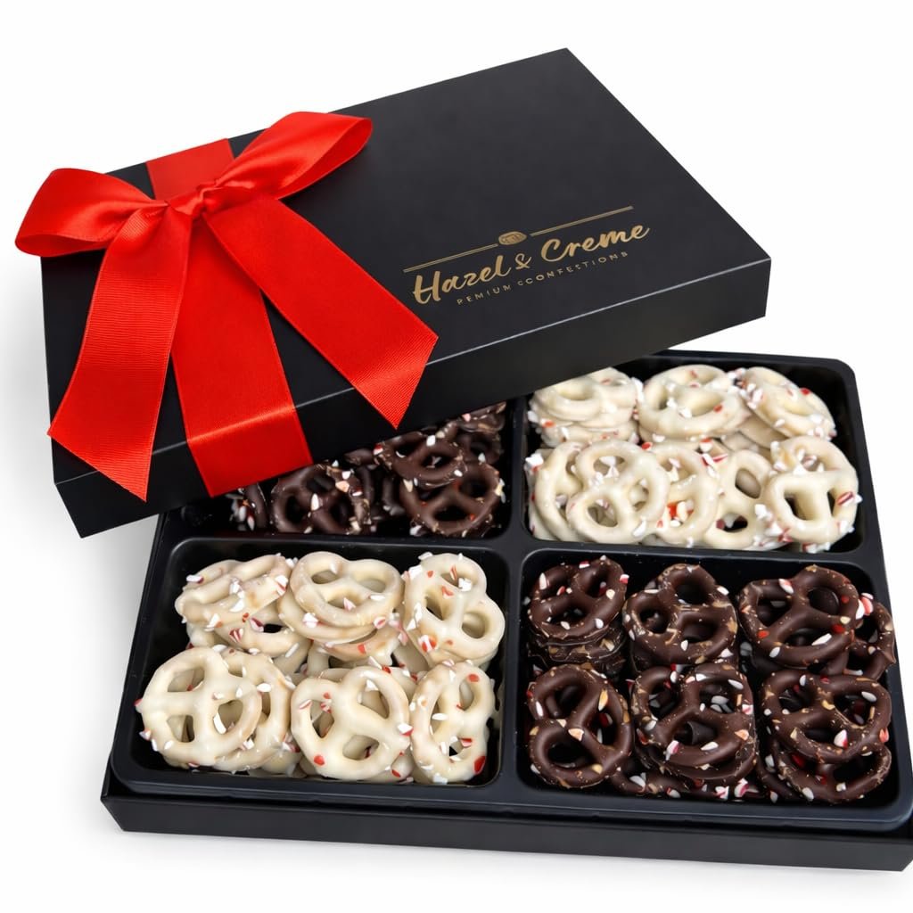 Chocolate Covered Yogurt Pretzel Gift Box - Gourmet Gift Basket Peppermint - Food Gift Basket - Chocolate Food Gifts for Men and Women