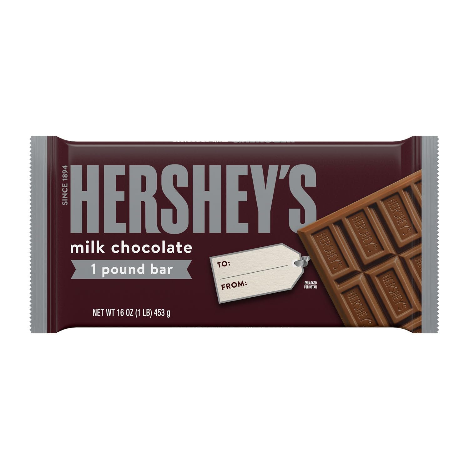 HERSHEY'S Milk Chocolate Candy Gift Bar, Perfect Holiday Candy, and Stocking Stuffers, 1 lb - Image 2