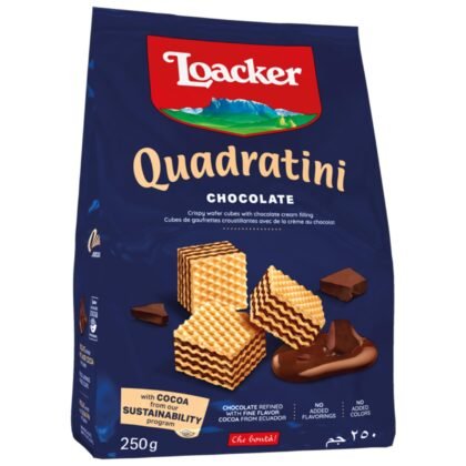 Loacker Quadratini Chocolate Wafer Cookies - 30% Less Sugar - Premium Crispy Bite Size Wafers With Chocolate Cream Filling - Resealable Family Pack - Non-Gmo - Fine Flavor Cocoa From Our Sustainable Farming Program - Large Snack Bag 250G/8.82Oz