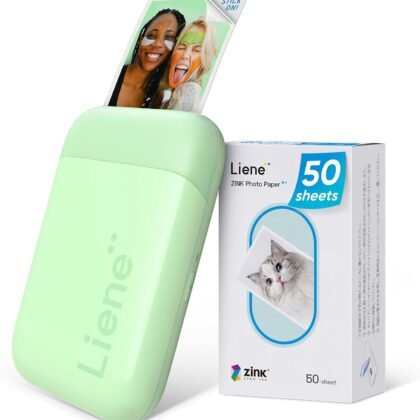 Liene Photo Printer, 2x3” Mini Portable Instant Photo Printer Bundle w/ 50 Zink Adhesive Paper, Bluetooth 5.0, Compatible w/iOS & Android, Small Color Mono Picture Printer for iPhone, Smartphone Green