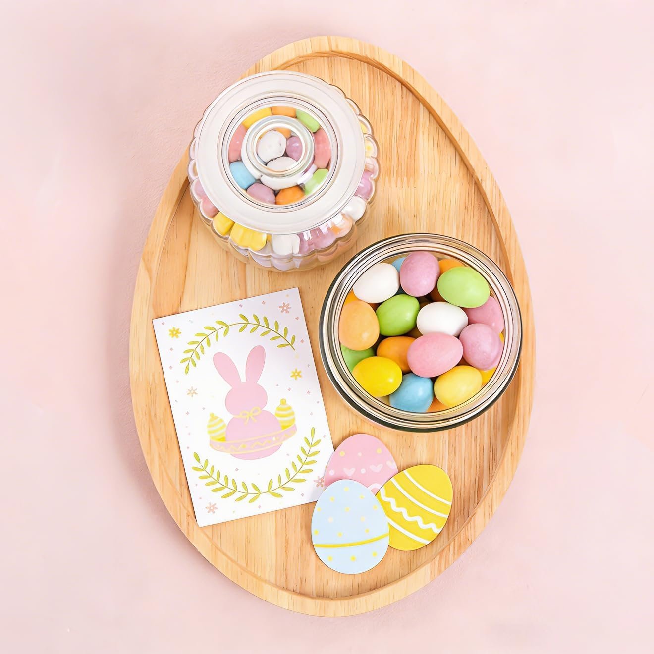 Easter Egg-Shaped Wood Serving Tray, Wooden Serving Platters, Charcuterie Board Snack Tray Decorative Candy Plate for Holiday Party Display - Image 8