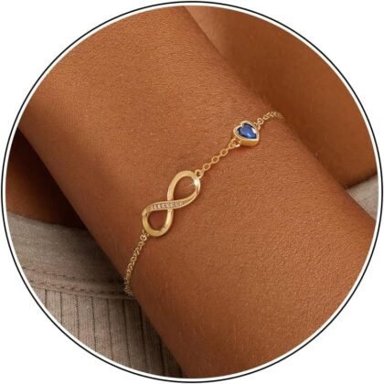 Infinity Birthstone Bracelets for Women Gold Charm Bracelets Non Tarnish Dainty 14K Gold Plated Heart Love Bracelets Birthday Jewelry Valentine's Day Gifts for Anniversary Wife Girlfriend Her