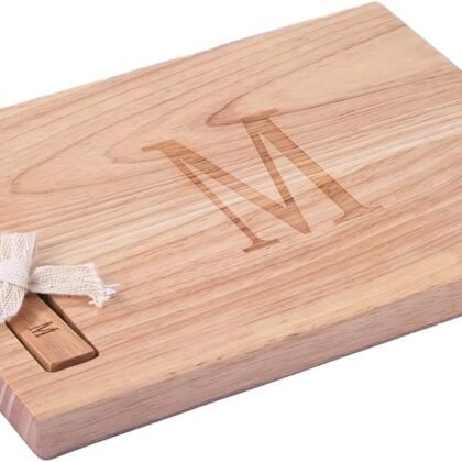 Miicol Wood Charcuterie Board, Monogram Cheese Board 10 Inch, Personalized Initial Cutting Board with Spreader, Unique Housewarming Gift, Ideal for Kitchen, Home, Letter M