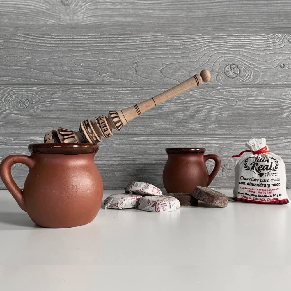 Hot Chocolate Lovers’ Gift Set by Verve CULTURE | Villa Real Hot Chocolate with Almonds + Wooden Molinillo Frother + 2 Handcrafted Mexican Clay Mugs | Small Set - Image 4