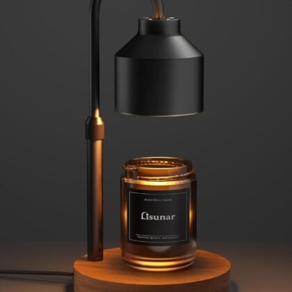 Electric Candle Warmer Lamp Black, Candle Lamp Warmer with Timer, Wax Warmer Lamp for Jar Candles, Adjustable Height Candle Light Warmer with 2 Bulbs