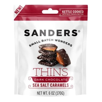Sanders Dark Chocolate Sea Salt Caramel Thins, 6 Ounce Bag, Kettle Cooked, Made with Real Cream and Butter, Small Batch Wonders