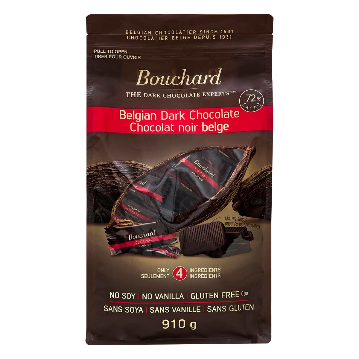 Bouchard Premium Belgian Dark Chocolate with 72% Cacao | Individually Wrapped Pieces (2 LB) (CAN)