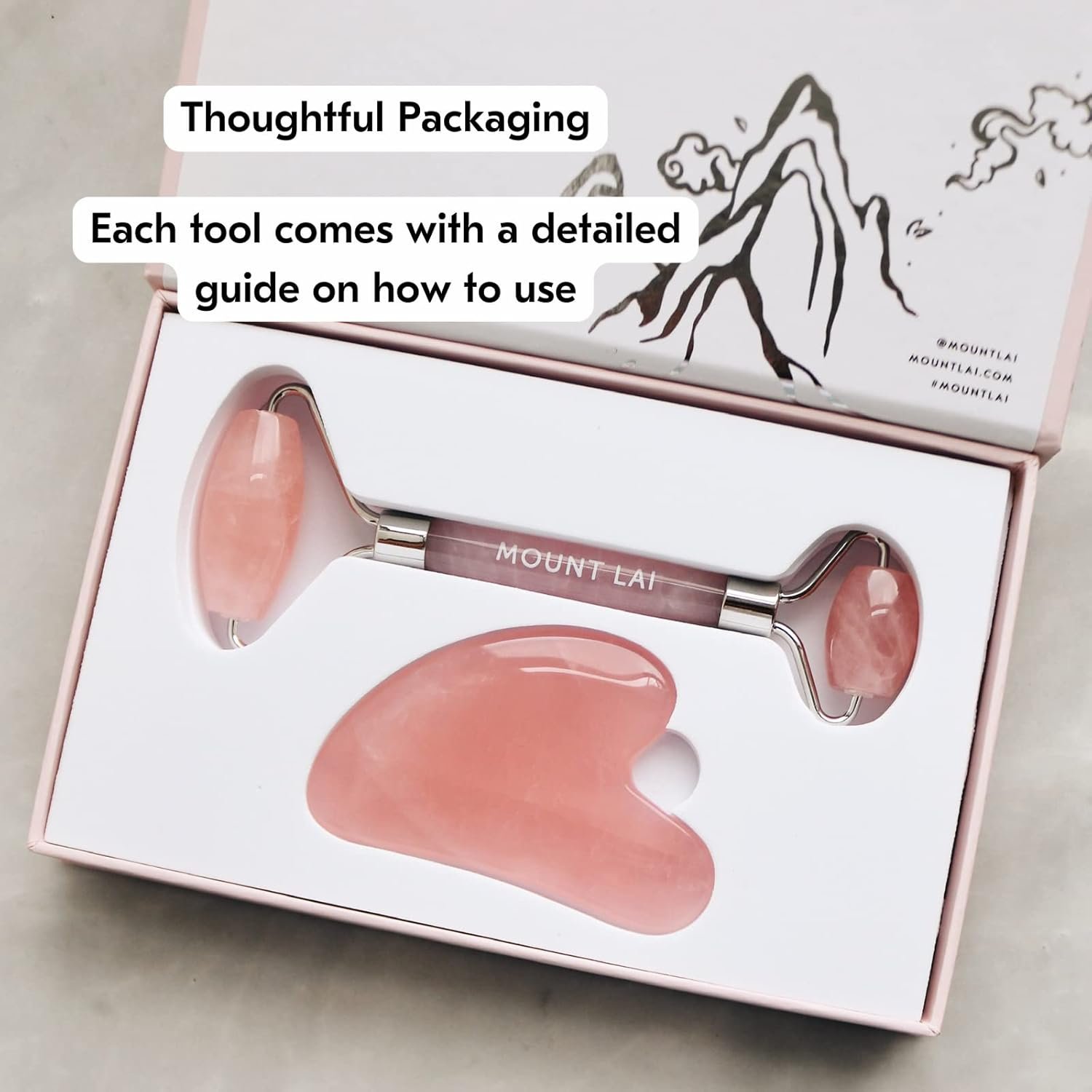 Mount Lai Rose Quartz Gua Sha Facial Tools, Pink Quartz Gua Sha Facial Tools Set and Roller, Guasha Tool for Face to Relieve Muscle Tension and Reduce Puffiness, Anti Aging Skin Care Sets for Women - Image 7