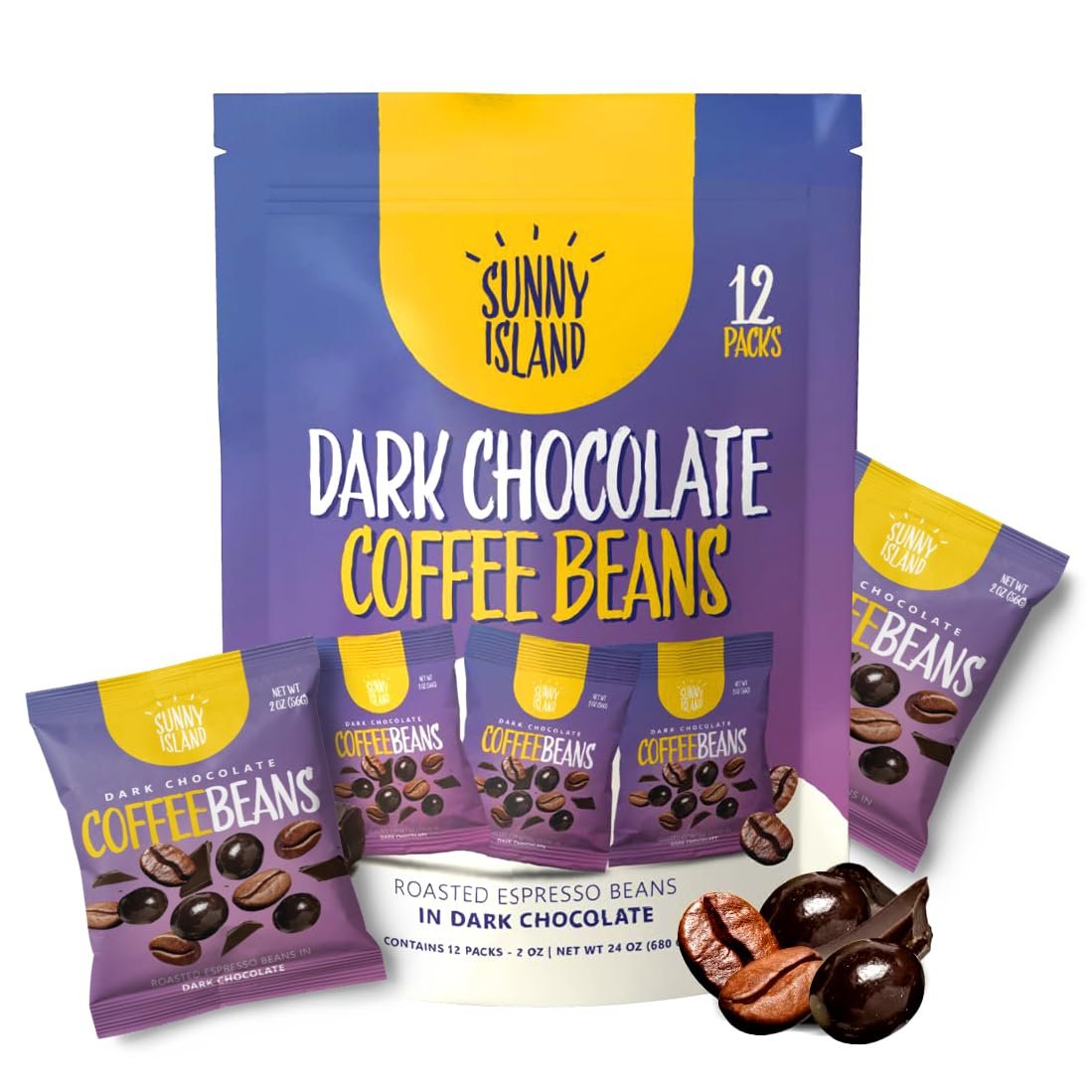 Dark Chocolate Covered Espresso Coffee Beans, (2 Ounces) Pack of 12