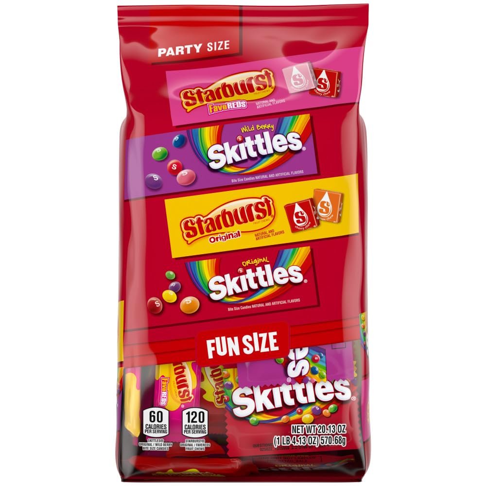 SKITTLES Original, SKITTLES Wild Berry & STARBURST Original and STARBURST FaveReds Fun Size Chewy Candy Variety Bag, Party Size, 20.13 Oz Bulk Bag - Image 4