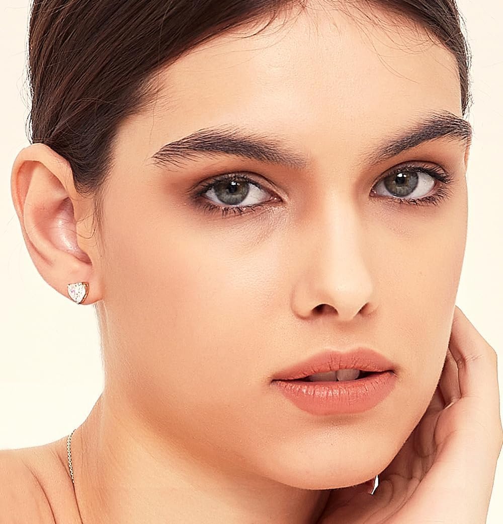 Sterling Silver Heart Stud Earrings for Women, 925 Silver Post with Cubic Zirconia, Hypoallergenic Cute Small Jewelry - Image 2