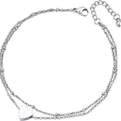 ChainsPro Womens S925 Sterling Silver Adjustable Anklet, Heart/Moon/Handcuff Ankle Bracelet,Summer Foot Jewelry, Stainless Steel/Gold Plated(Send Gift Box)