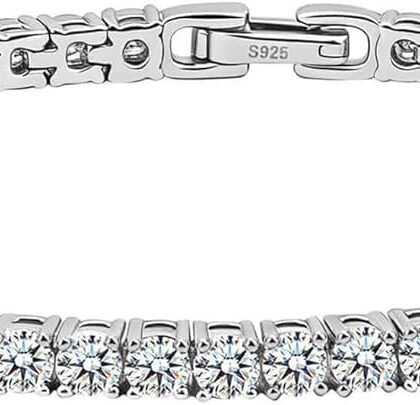 WES Moissanite Tennis Bracelets for Women - Total 5.5ct D Color VVS1 925 Sterling Silver Classic 3mm Round Cut Moissanite Bracelet for Women Men, Size 6.5-7.5 inch