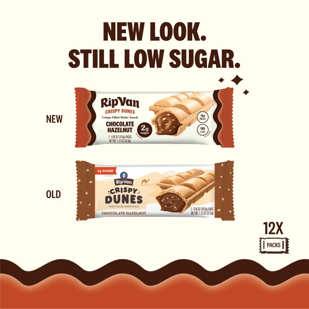 Rip Van Crispy Dunes Vegan Chocolate Hazelnut Wafer Sticks – Low-Calorie Keto Snack with Hazelnut Cream Filling, 90 Calories, Non-GMO, Prebiotic Fiber - 12 Pack - Image 3
