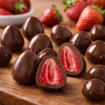 Milk Chocolate Covered Freeze Dried Strawberry, 2.8 oz (80g), Crunchy Strawberry Chocolate Dragee, Resealable Bag
