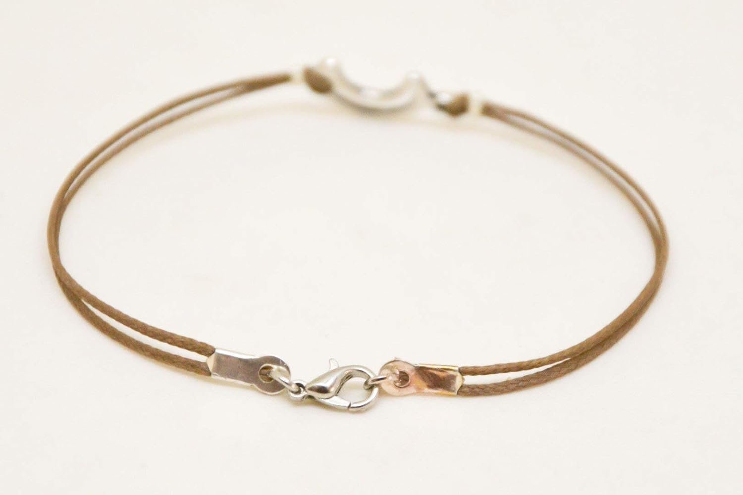 Men's bracelet, silver crescent moon charm, brown cord, bracelet for men, customise length, gift for him, moon bracelet, mens jewelry - Image 3