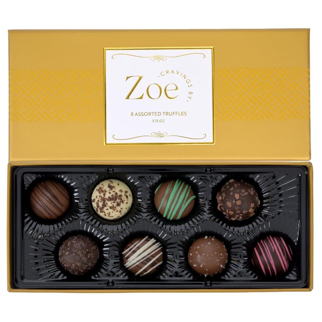 CRAVINGS BY ZOE Birthday Chocolate Truffles Gift Box | 8 Count | Assorted Gourmet Milk & Dark valentines chocolate Chocolate Candy Food Gift Basket Anniversary, Get Well, Holiday, Thank You Men Women Mom Her - Image 2