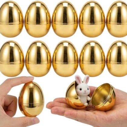 12PCS Gold Easter Eggs, Metallic Plastic Empty Golden Eggs Fillable for Easter Eggs Hunt, Classroom Prize Supplies, Toys Filling Treats and Party Favors, Basket Stuffers Fillers