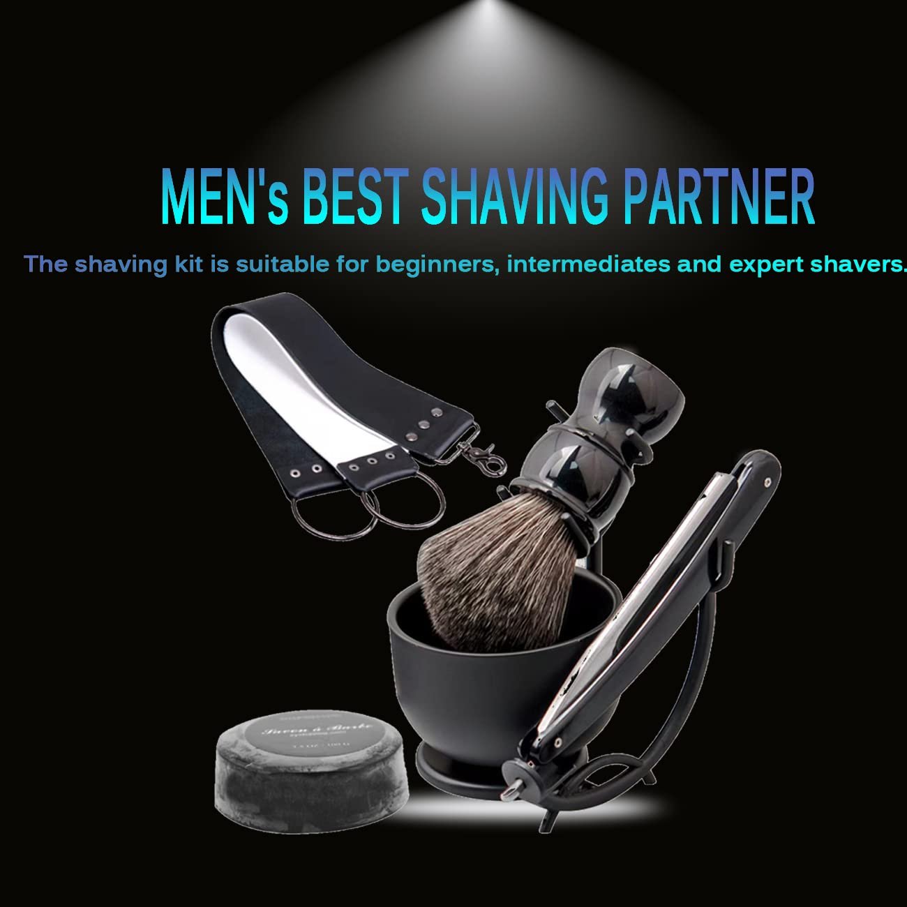 Luxury Men's Shaving Kit Gift Set, DanNuo Barber Straight Razor with Stand Shaving Brush Dual-Layer Leather Razor Strop Bowl Soap 6pcs Shaving Set for Men - Image 7