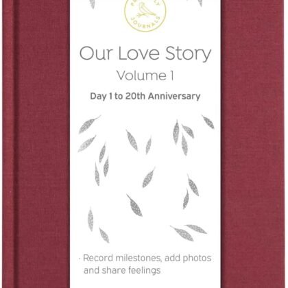 Promptly Journals, Our Love Story Volume 1: Day 1 to 20th Anniversary (Red Merlot, Linen) | Couples Journal | Couple Memories Journal