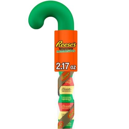 REESE'S Miniatures Milk Chocolate Peanut Butter Cups, Christmas Candy Plastic Cane, 2.17 oz