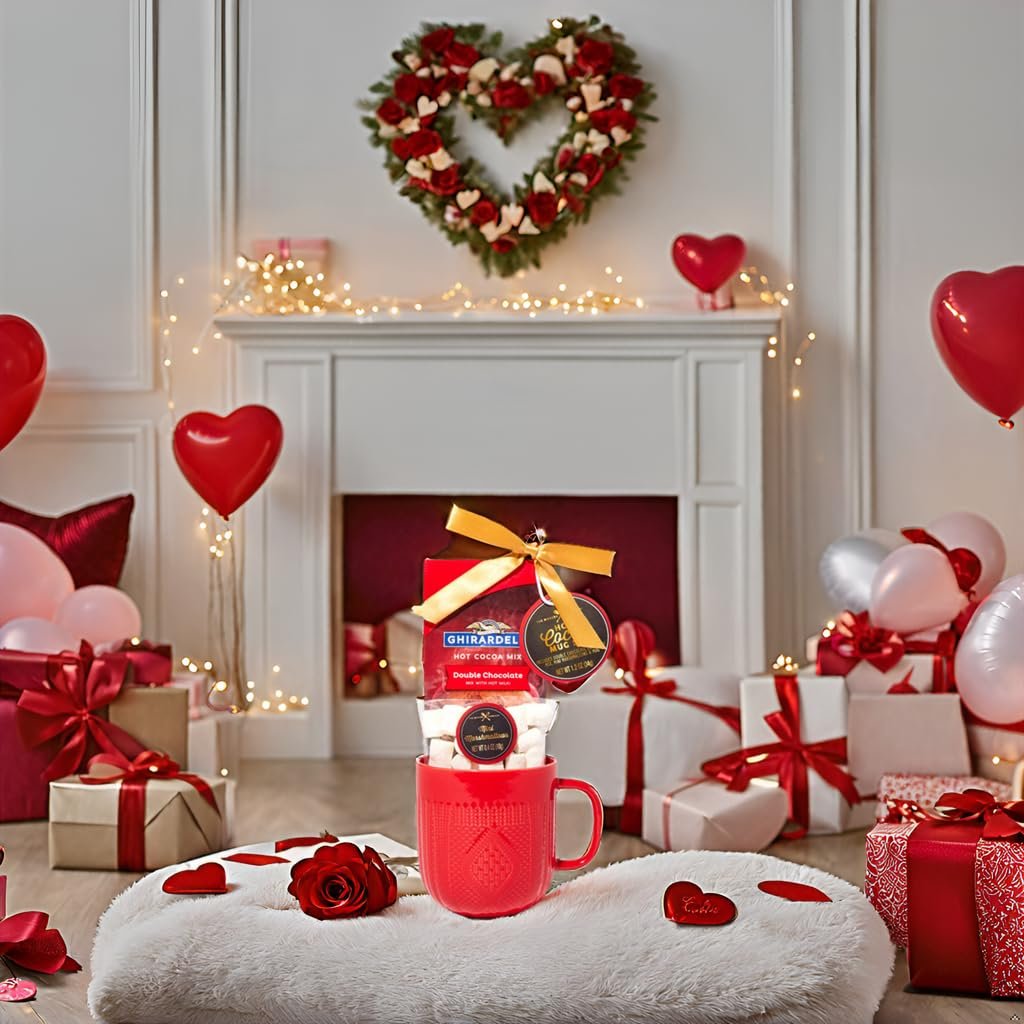 Hot Chocolate Gift Set Made with Ghirardelli, Includes 1 Single-Serve Packet of Ghirardelli Double Chocolate Hot Cocoa Mix, 1 Pack of Mini Marshmallows, and Ceramic Mug, Gourmet Hot Cocoa Gift Set, Valentine's Day - Image 2