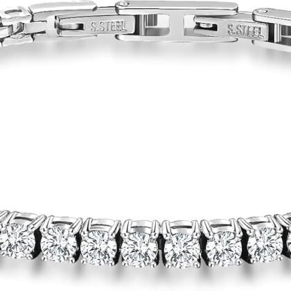 Tennis Bracelet for Women Men, 14K Gold Plated Round 3mm/4mm/5mm AAAA+ Cubic Zirconia CZ Dainty Classic Adjustable Stainless Steel Bracelets Festival Wedding Jewelry Gift