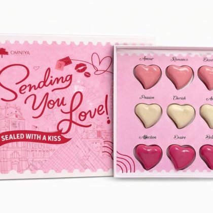 OMNIYA Delicacy - Luxury Chocolate Heart Box - 9 Pcs Heart Shaped Chocolate with 3 Flavors (Strawberry Creme, Mousse Creme, & Praline with Nuts) Premium Gourmet Chocolate for Her, Wife & Women