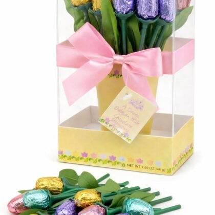Milk Chocolate Tulip Flowers Bouquet, 1.2 Oz, Mother's Day Gift, Easter Basket Stuffer, Colorful Foil Wrapped
