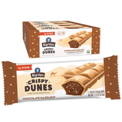Rip Van Crispy Dunes Vegan Chocolate Hazelnut Wafer Sticks – Low-Calorie Keto Snack with Hazelnut Cream Filling, 90 Calories, Non-GMO, Prebiotic Fiber - 12 Pack