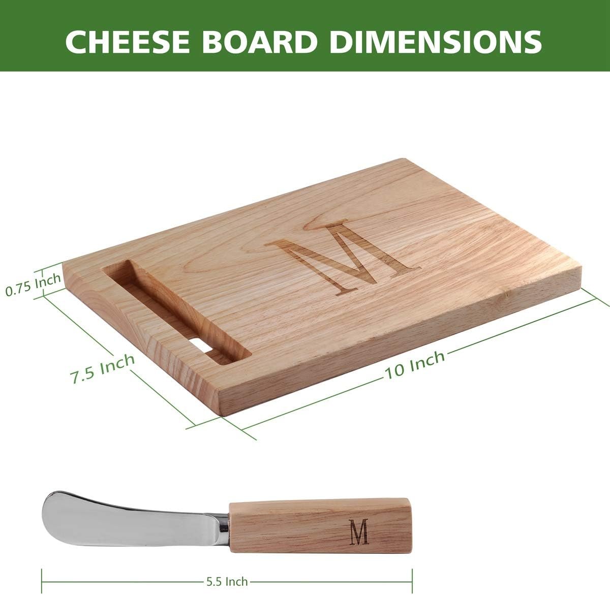 Miicol Wood Charcuterie Board, Monogram Cheese Board 10 Inch, Personalized Initial Cutting Board with Spreader, Unique Housewarming Gift, Ideal for Kitchen, Home, Letter M - Image 3