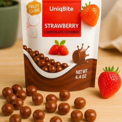 Milk Chocolate Covered Strawberry Cubes, 4.4 oz (125g), Strawberry Chocolate Dragee, Resealable Bag