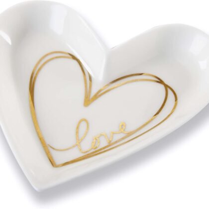 Kate Aspen Shaped Love Ceramic Gold Foil Trinket Dish, Heart Medium