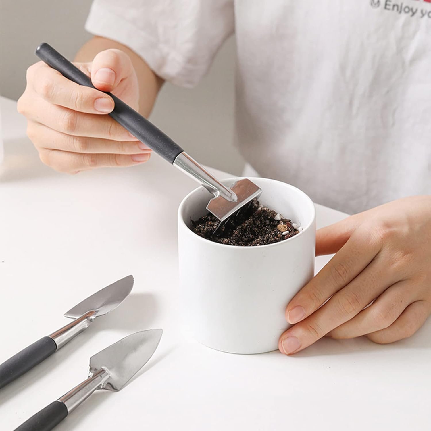 Melphoe 25Pcs Mini Garden Hand Transplanting Succulent Tools Set, 39.4" Thickened Repotting Mat & Plant Tag, Miniature Planting Indoor Fairy Care, Potting, Cactus, Houseplant Bonsai Tool Kit (Black) - Image 4