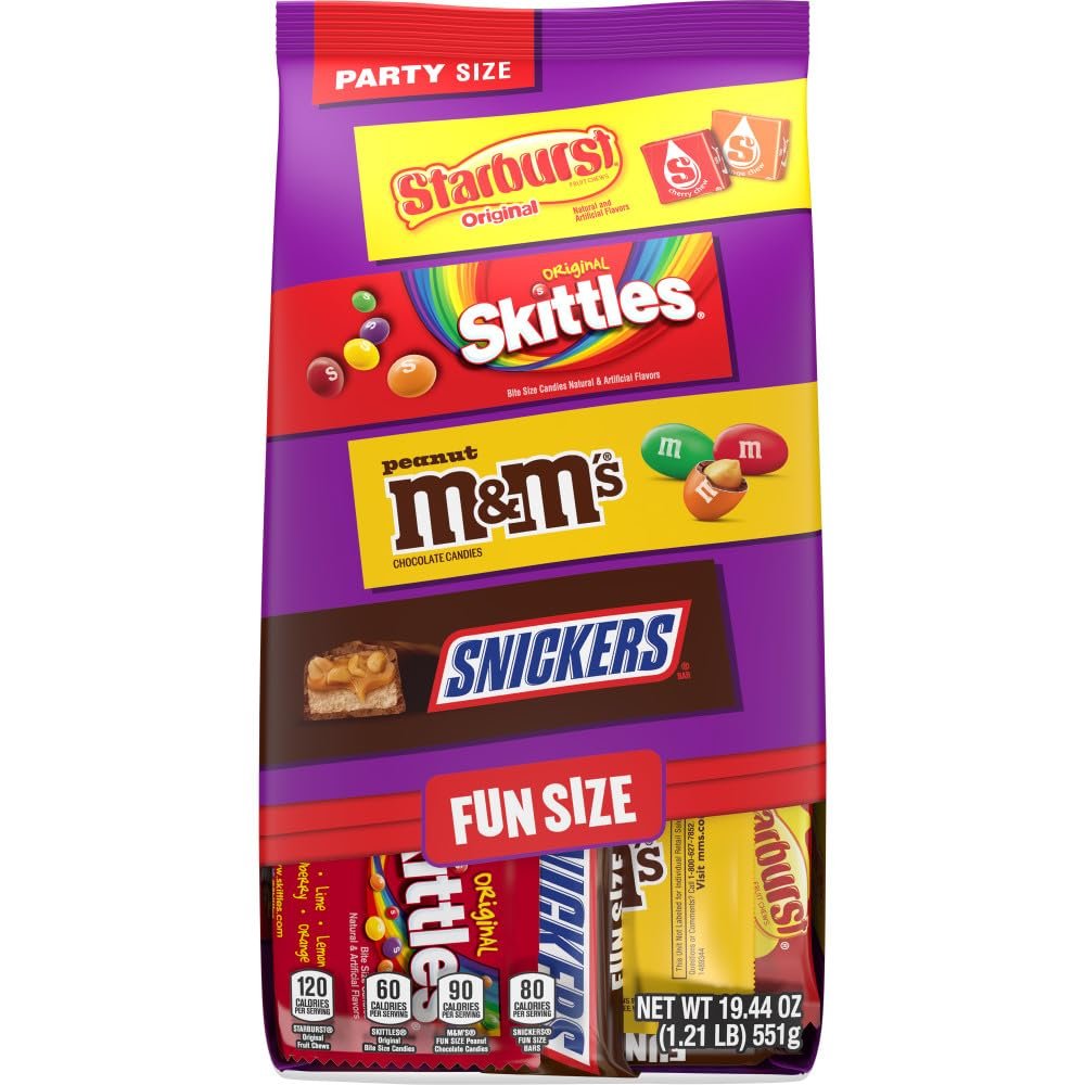 M&M'S Peanut, SNICKERS, STARBURST & SKITTLES Fun Size Assorted Candy Variety Pack, 19.44 oz Bulk Candy Bag - Image 4