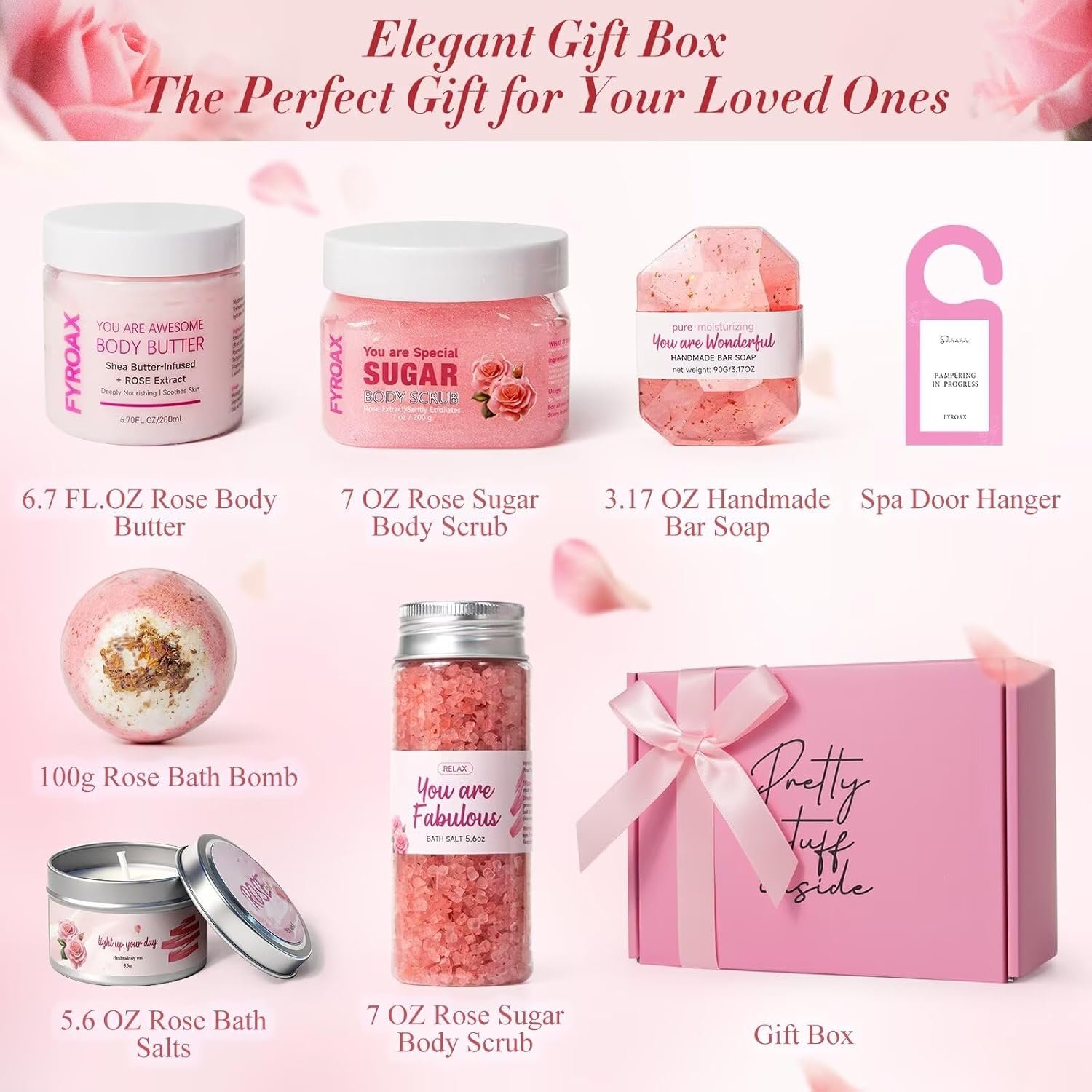 Spa Gifts for Women 7 Pcs Home Spa Kit Rose Gifts for Woman,Spa Gift Baskets Self Care Gifts Spa Gift for Women Birthday,Mothers Day Basket Easter Christmas Bath Set - Image 2
