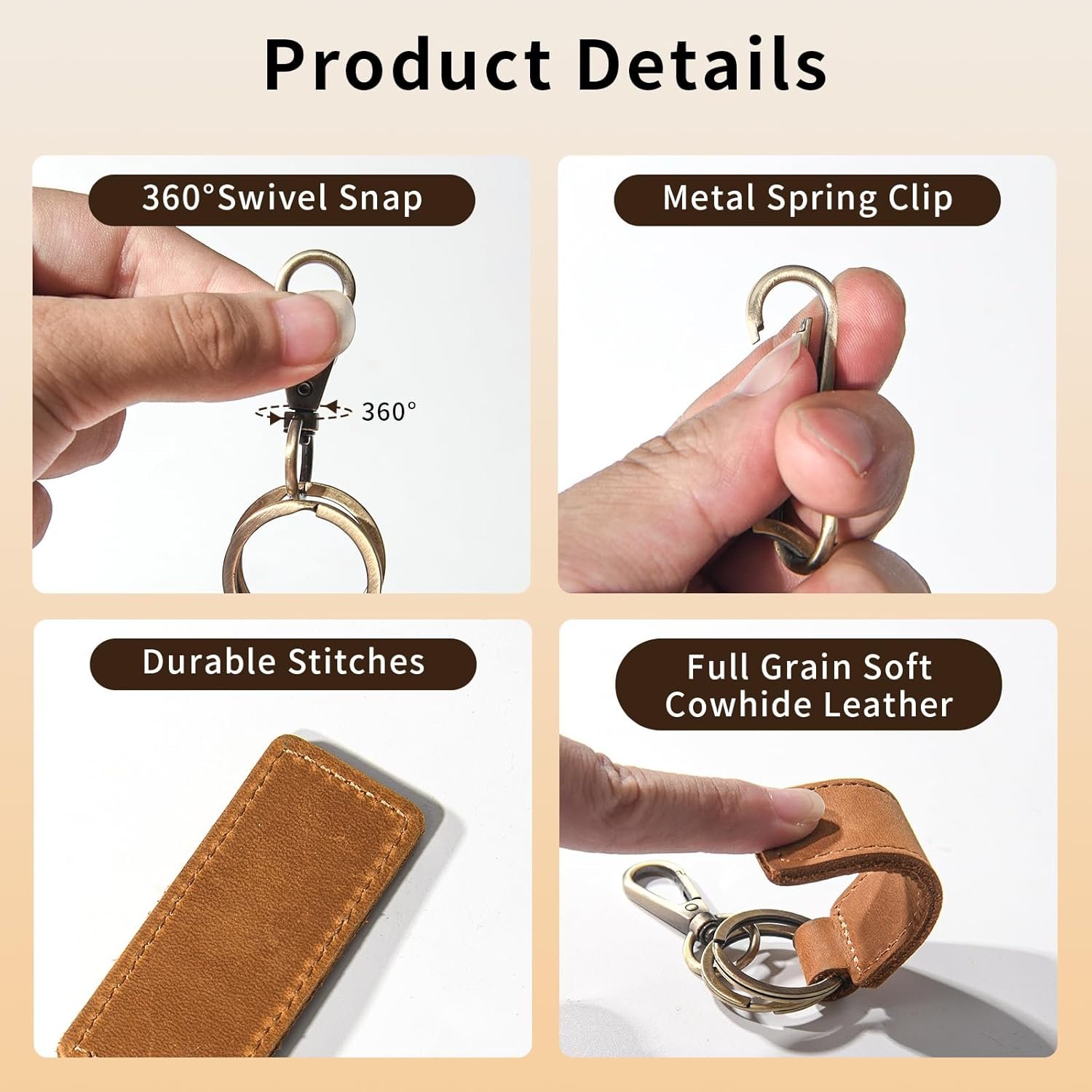 Onedor Custom Keychain, Personalized keychains, Genuine Leather Key Chain Holder Engrave Name Text, Customized Gifts for Men - Image 4